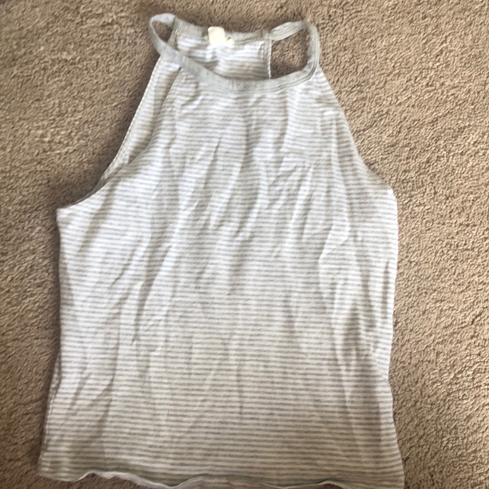 Grey and white stripe halter tank top